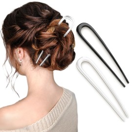 2Pcs French Pins Hair for Coiffure, 5.5 Inch Metal U-Shaped Hairpin for Long Thick Hair, Vintage French Twist Hairpin for Women Girls (Silver, Black)