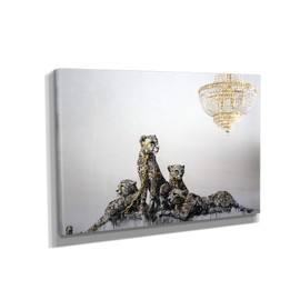 BANKSY Cheetah - Leopard - Gold - Canvas Wall Art Home Decor - Various Sizes (24in x 18in Gallery Wrapped)
