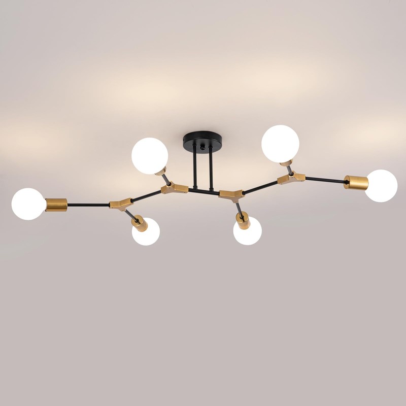 JERANDO Black and Gold Semi Flush Mount Ceiling Lighting Fixture,