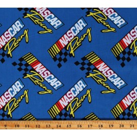 Fields Fabrics Cotton Retro Nascar Racing Logos Sports Blue Fabric Print by the Yard D668.73