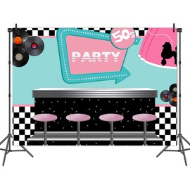 50's Soda Shop Backdrop Vinyl 7X5FT Back to 50's Rocking Party Decorations 1950's Themed Photo Background Photo Shoot Banner