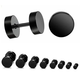 Earrings Men Women 8 Pairs Black Stud Earrings Fake Plug Stud Earrings Stainless Steel Earrings Set Hypoallergenic Round Barbell Screw Rings Set 3 mm - 10 mm, Stainless Steel