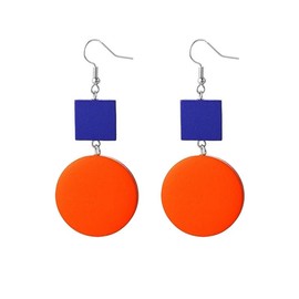 coadipress Wooden Earrings for Women Bohemian Yellow Square Green Round Disc Dangle Drop Geometric Studs Earrings Jewelry (Orange Blue Glitter)