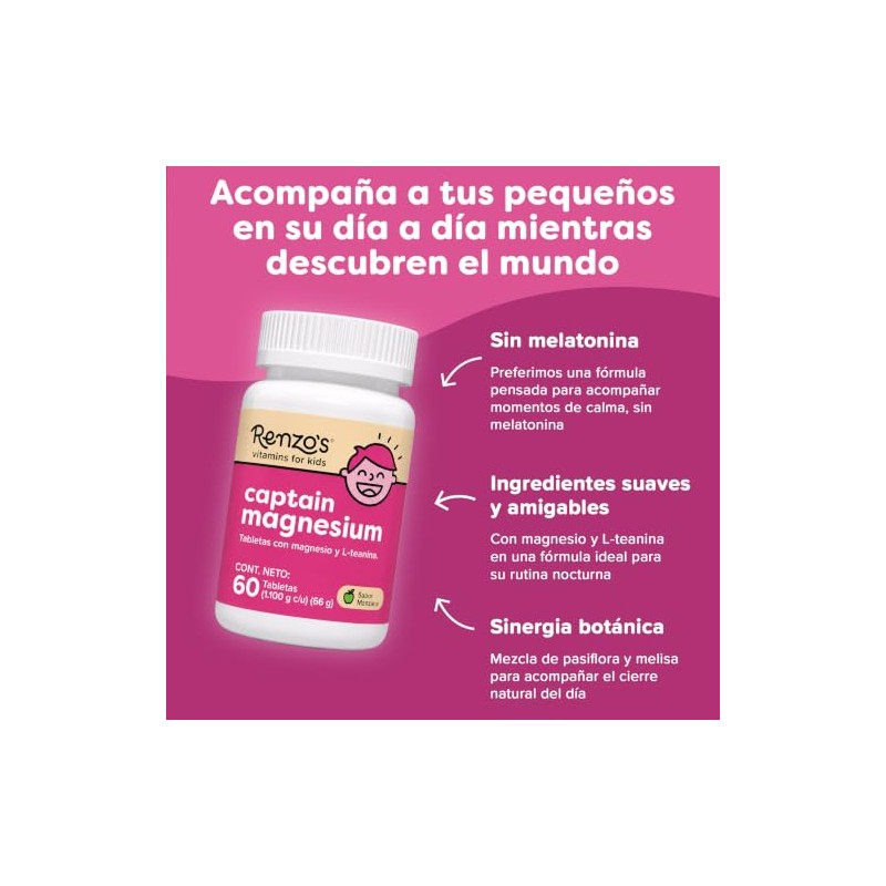 Renzo's Captain Magnesium | Magnesio + L-Teanina para Niños |