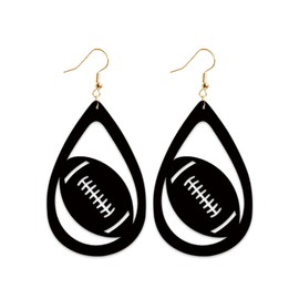 Leather Sports Ball Earring Football Baseball Basketball Rugby Dangle Drop Earring for Women Sports Lover Jewelry-black C