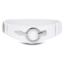 WHIPPY Wide Elastic Waist Belt Women's Waist Belt Vintage Stretch Belt with Silver Ring Clasp, D-white