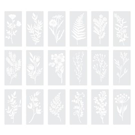 Tabanzhe 18PCS Flower Painting Stencils-Reusable Nature Floral Fabric Drawing Template Leaves Drawing Stencil for Wood Canvas DIY Craft Scrapbooking Canvas Window Wall Decor(6×3 Inch)