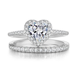 Vinoya Wedding Ring for Women Two-in-One Love Heart Cubic Zirconia Ring Set 18K White Gold Plated Engagement Band Set Bridal Promise Wedding Stackable Band Size 6