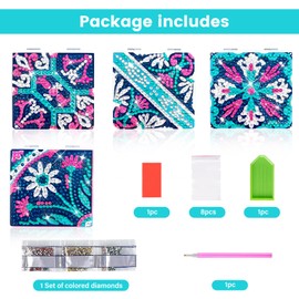 FILASLFT Diamond Painting Mirror,Flower Diamond Art Mirror,4 pcs Diamond Painting Compact Mirror,Portable Magnifying Folding Purse Mirror,Diamond Art Gifts