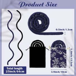 2 Lazos de Pelo con Cierre en Espiral Soportes para Cola de Caballo Integrados con Alambre de Hierro Accesorios de Banda Larga Flexible de Color Negro Sólido y Azul Oscuro para Rastas con 2 Bolsas