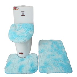 XIGUI Thicken 3 Piece Bathroom Rug SetU-Shaped Contour Rug, Mat and Toilet Lid Cover,Water Absorbent Soft Microfiber Shaggy Bathroom Mat,for Tub, Shower, Bath Room,Machine Washable (Light Blue)