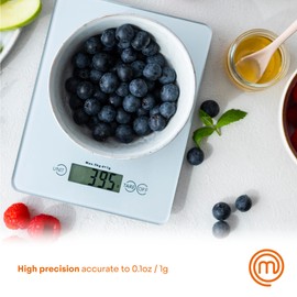 MasterChef Digital Food Scale Grams and Ounces for Kitchen, Portable Food Weight Scale with LCD Display for Baking & Cooking, Tempered Glass Scales, Weighing Precision of 0.1oz, 11lb Weight Capacity