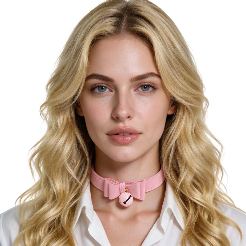 Succuba Pink Bell Choker Collar Necklace Lolita Bow Collar Cat