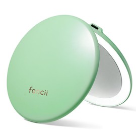 Fancii Taylor LED Lighted Compact Makeup Mirror, Rechargeable, 10x /1x Magnifying, 3 Light Settings, XL Large 5” Wide | Travel Mirror for Purses (Mint Green)