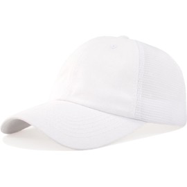 AOSMI Comfy Soft Vintage Washed Trucker Baseball Hat Adjustable Plain Blank Mesh Snapback Summer Sports Ball Cap Women Men White/Elastic Strap