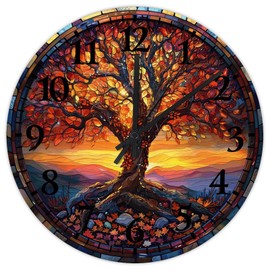 15" Silent Non-Ticking Wood Wall Clocks Battery Operated Tree of Life Home Decor for Kitchen Four Season Theme Colorful Leaves Beautiful Round Wooden Wall Clock Vintage for Art Room New Home