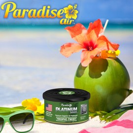 Paradise Air Platinum Car Air Freshener Can, 100 Day Long Lasting Fragrance, Eliminates Odours - For Car Interior, Home or Office - 4 Pack Tropic Twist Scent
