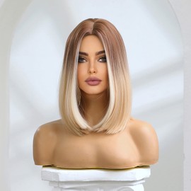 Light Brown Wig, Shoulder Length Wigs for Women, Bob Brown Wig, Soft And Comfortable, Straight Synthetic Hair Wigs, Short Brown Wigs for Women Middle Part Wigs for Daily