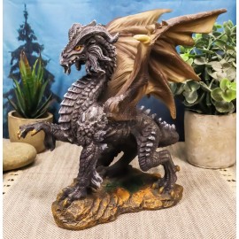 Mythical Fantasy "Silver Volander" Ancient Wise Dragon Statue 8"H Black Dragon