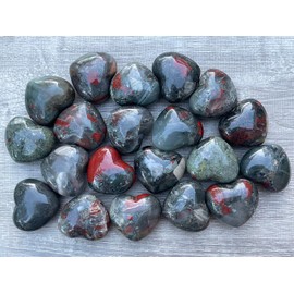 GAF TREASURES Large Bloodstone Heart, 1.75" Polished Bloodstone Puffy Heart, Bloodstone Worry Stone, Palm Stone, Bloodstone Heart Stone