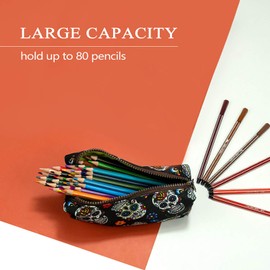 LParkin Sugar Skull Pencil Case Super Large Capacity Canvas Pen Bag Pouch Stationary Case Makeup Cosmetic Bag Gadget Box