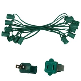 Wintergreen Lighting C9/E17 Light Stringer, E17 Sockets, 12” Socket Spacing, Outdoor String Light Patio Stringer, Fits C9/E17 Size Incandescent or LED Bulbs (15 ft / 15 Sockets, Green Wire)