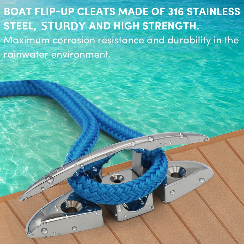 VEITHI 316 Stainless Steel Boat Folding Cleats 5 inch, Flip