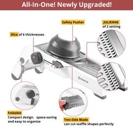 24-In-1 Mandoline Slicer for Kitchen with Waffle Fry Cutter Blade,Adjustable Kitchen Mandoline Slicer,Food Chopper,Safe Mandoline Food Slicer,Mandolin with Waffle Fry Cutter-Grey