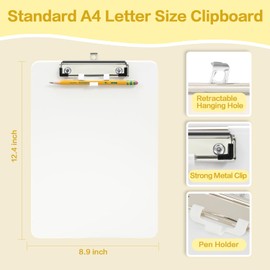 Deli Plastic Clipboard, Clipboards with Low Profile Clip, Standard A4 Letter Size Clipboard for Office, Nurses, Students, and Women, Size 12.4 ×9 Inch, White