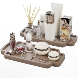 Yawinhe Set of 2 Bathroom Trays, Jewellery Tray, Cosmetic Organiser, Vanity Shelf, Decorative Plate, for Washbasin, Bathtub, Kitchen Sink and Toilet, 30 x 12.5 x 2 cm, Walnut