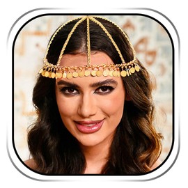 Sixexey Boho Gold Sequin Head Chain Egyptian Headpiece Festival Cleopatra Costume Head Jewelry for Women