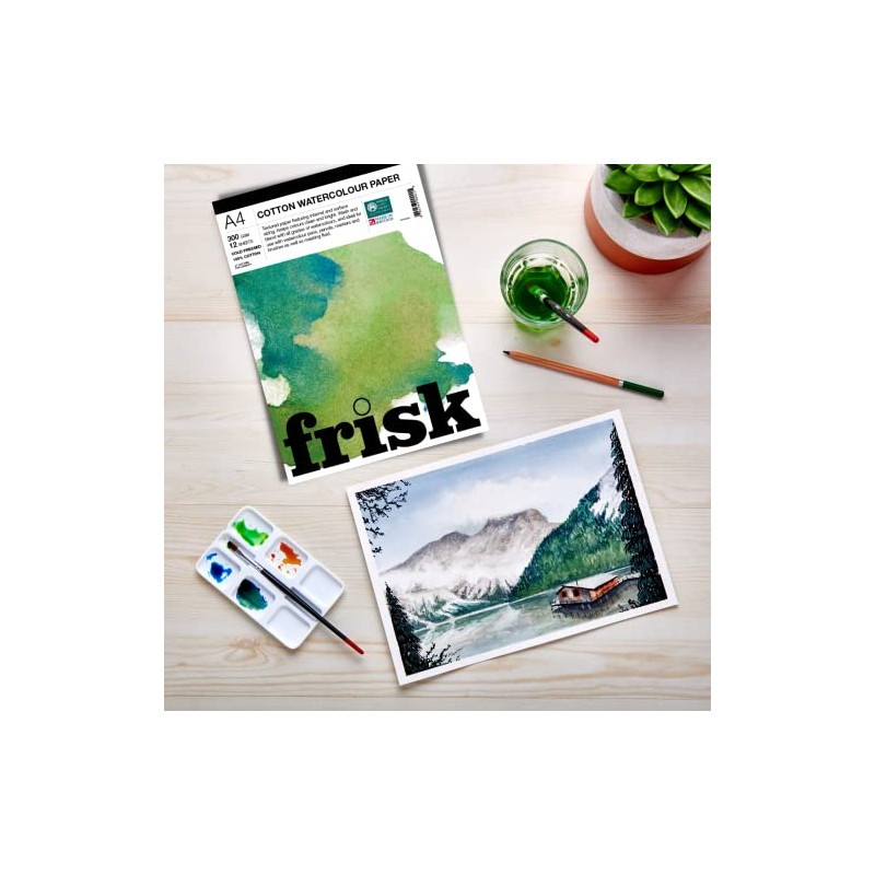 Frisk Watercolour Paper Pad 300gsm 100% Cotton Cold Pressed/Not 12sheets