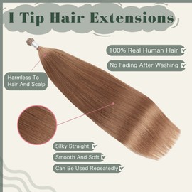 Sixstarhair Keratin Hair Extensions Human Hair Silky Straight Medium Auburn Cold Fusion I Tip Hair Extensions 50 Grams Red Brown Real Human Hair Extensions 50 Strands 16inch