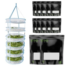 Happy Hydro Drying Rack 6-Tier + Windowed Grove Bags 1oz (10) & 1/4lb (2) - Perfect for Efficient Drying and Curing
