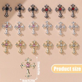 Nail Art Cross, 60 Pieces Rhinestones Cross Nail Charms, Nail Art Gemstones, Gold Silver, Gun Colour, Metal Alloy Nail Decoration for Manicure, Craft, DIY Nail Art, Jewellery Making