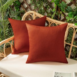 Woaboy Set of 2 Burnt Orange Outdoor Waterproof Throw Pillow Covers Decorative Farmhouse Linen Pillowcases Solid Cushion Cases for Patio Tent Balcony Couch Sofa Livingroom 18x18 Inch