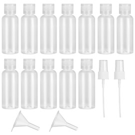 TVNYOUJIA Set of 12 Travel Bottles 50 ml Empty Plastic Cosmetic Travel Bottles Containers Transparent Air Travel Bottle with Funnels and Nozzles for Filling, Travel, transparent