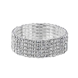 YINLI Silver 5 Row Crystal Rhinestone Stretch Tennis Bracelet Bridal Bridesmaid Bangle (5 Row Silver)