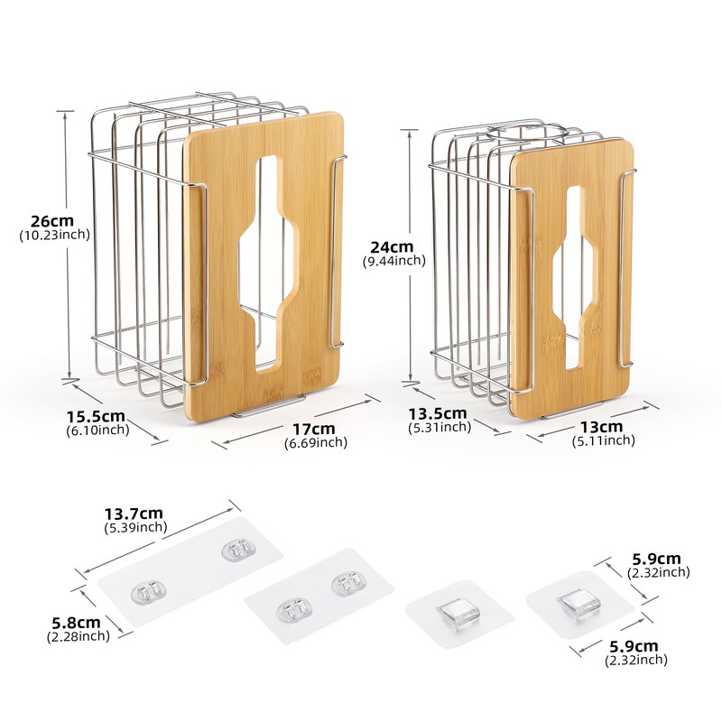 YAFFWA 2 Pack Trash Grocery Bag Holder Wall Mounted Design,