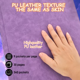 JOYUE Trading Card Album Scrapbook Cards Large, Card Collection Album with 30 Pages 540 Pockets, Trading Folder Cards Purple Collector's Book, Waterproof PU Trading Card Albums (Purple)