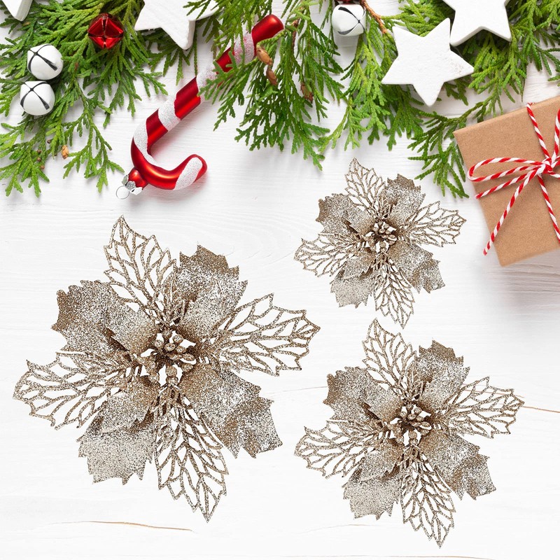GWHOLE Pack of 21 Christmas Flowers, Christmas Tree Decorations, Artificial