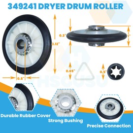 YHSGUSU 4392065 Dryer Repair Kit with 349241t Drum Roller Kit 691366 Idler Pulley WPW10359269 WPW10359270 Dryer Drum Shaft L Socket Wrench (w/o Dryer Belt) for Whirlpool Kenmore Maytag Amana Dryers