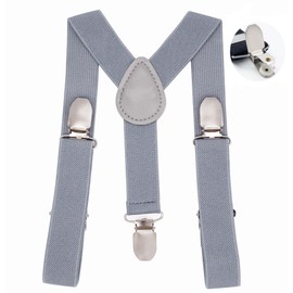 WannGe Kids Y-Shape Suspenders - Adjustable Comfortable Braces for Boys & Girls - Smoky Gray