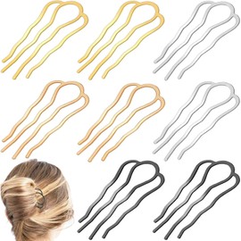 8 Pieces Hair Side Combs, Metal Hair Fork Clip Hair Pins for Buns 4 Prong Hair Updo U-Shape Clip Hair Pins Hair Sticks for Women Hair Styling Tool Accessories(Assorted Color)