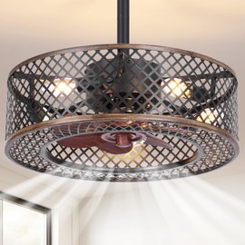 REDSTAR Caged Ceiling Fans with Lights, Black Industrial Ceiling Fan with Light and Remote, Farmhouse Ceiling Fan Light for Living Room, Bedroom, Kitchen (Modern Minimalist)