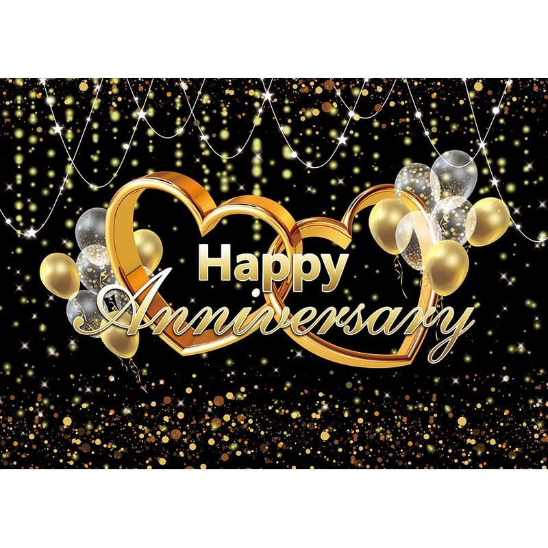 Happy Anniversary Backdrop Black and Gold Balloons Photography Background Poster