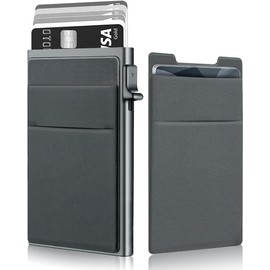 Tarjetero Antirrobo con Múltiples Ranuras para Tarjetas,Porta Tarjetas Metal Protección RFID, Aluminio Resistente Hombre y Mujer Cartera Minimalista para Tarjetas, DNI y Documentos (gris)