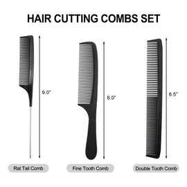 Juxiamal 3 PCS Hairdressing Combs Set Heat-Resistant Hair Comb Set Rat Tail Comb Double Tooth Comb Fine Tooth Comb for Women and Man