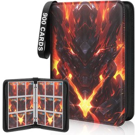 Winsing 9-Pocket Card Binder, 3 Ring Trading Card Holder Album, 900 Cards Large Zipper Collection Binder – Premium Card Storage Organizer for Sports, Baseball, Photocard, Football, Game,Black Red