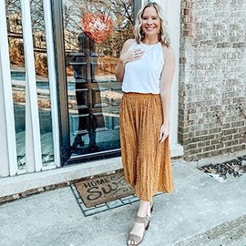 Zeagoo Women's Elastic High Waist Swing Boho Midi Skirt Casual Pleated Swing Polka Dot Trendy Skirt with Pockets Yellow